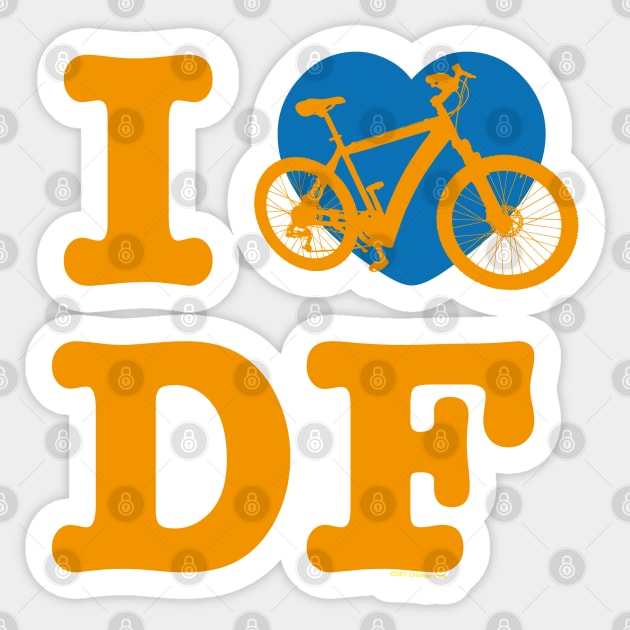 I Love Cycling DF Orenge Blue / Yo Amo andar en Bicicleta en el DF / Chilango Pride / Orgullo Chilango Graphic Sticker by chilangopride